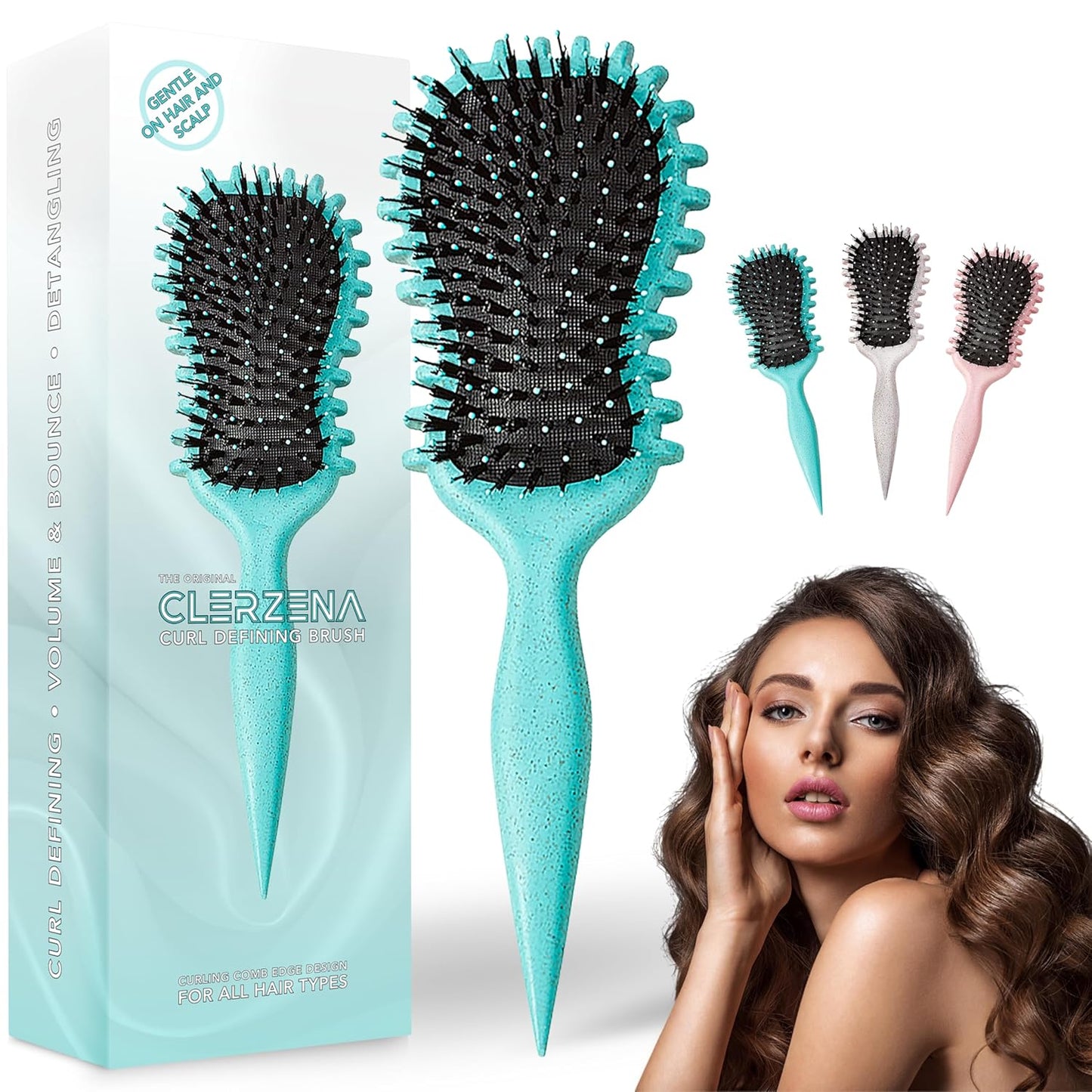 Skiennix Curl Defining Brush - Edge Control Round Hairbrush for Curly Hair | Boar Bristle Design (Green)
