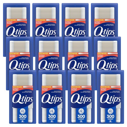 Q-Tips Antimicrobial Cotton Swabs - 300 Count, Pack of 12 for Effective Cleaning and Care