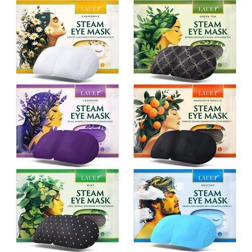 Heated Eye Steam Mask Dry Eyes Self Warm Compress for Dark Circles Puffiness Treatment Warming Eye Mask for Relaxation & Moist Heat Therapy Fatigue, Stress, and Migraine 6 Pack Aromas Home Spa