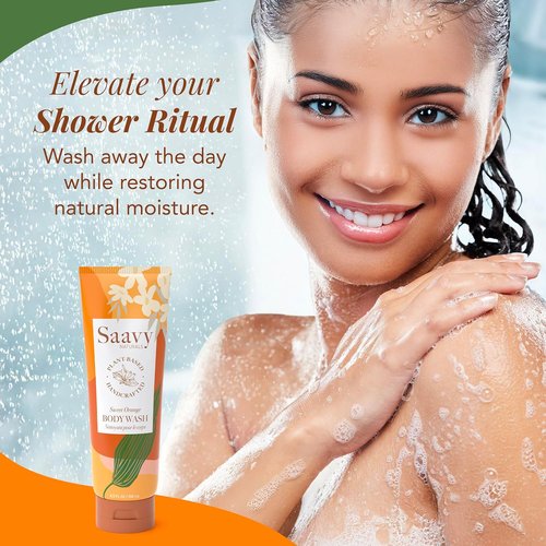 Saavy Naturals Moisturizing Body Wash for Sensitive Skin - Plant-Based with Coconut Oil & Aloe Vera | Sweet Orange, 8.5 fl oz (2 Pack)