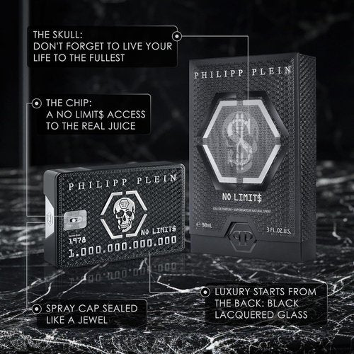 Philipp Plein Eau de Parfum No Limits 90 ml - Sensual Oriental Fragrance for Men - Black Lacquered Bottle