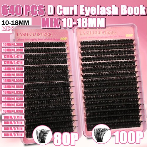 Gmagictobo Lash Extension Kit Lash Clusters Kit 640Pcs Volume Eyelash Clusters C Curl Lashes Clusters DIY Cluster Eyelash Extensions With Lash Bond and Seal Lash Tweezers