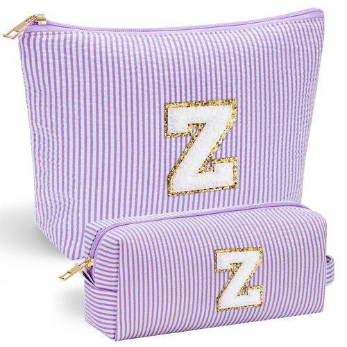 YOOLIFE Purple Makeup Bag for Women - Personalized Initial Cute Makeup Pouch Make Up Case for Girlfriend Bridesmaid Wife | Cosmetic Travel Toiletry Bag for Friend Female | Birthday Gift for Her Mom Z