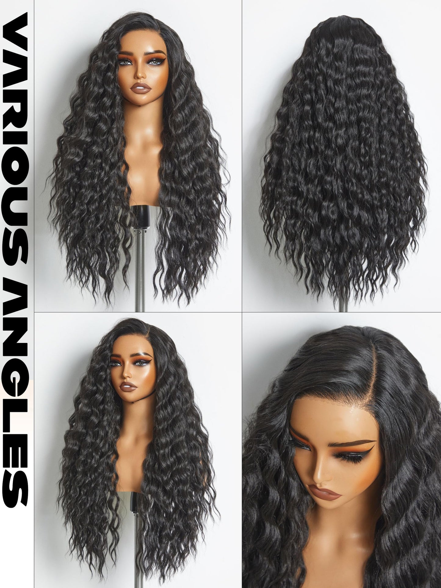 GORGIUS Ocean Wave Lace Front Wigs Pre Cut Glueless Side Part Closure Wig Synthetic Natural Black Long Wig 28 Inch