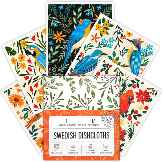 Skiennix Swedish Dishcloths - 5 Pack Reusable Kitchen Towels | Super Absorbent & Biodegradable, Quick Drying