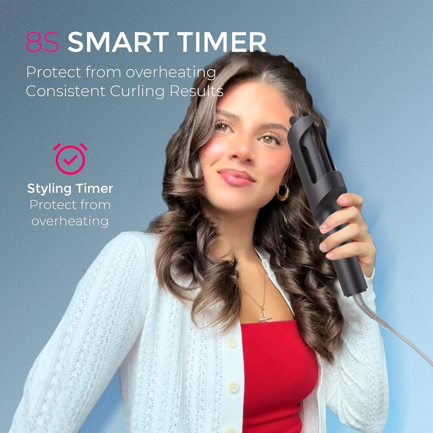 TYMO CURLPRO Automatic Rotating Curling Iron - Portable Beach Waves Wand | Dual Voltage, 1 1/4 Inch, Metallic Gray