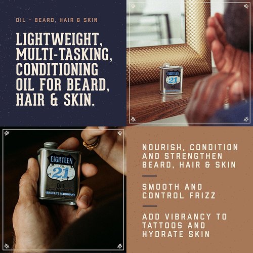 18.21 Man Made Hair, Skin & Beard Oil - Non-Greasy Conditioning Balm with Castor, Jojoba & Argan Oils | 4 Scents Available