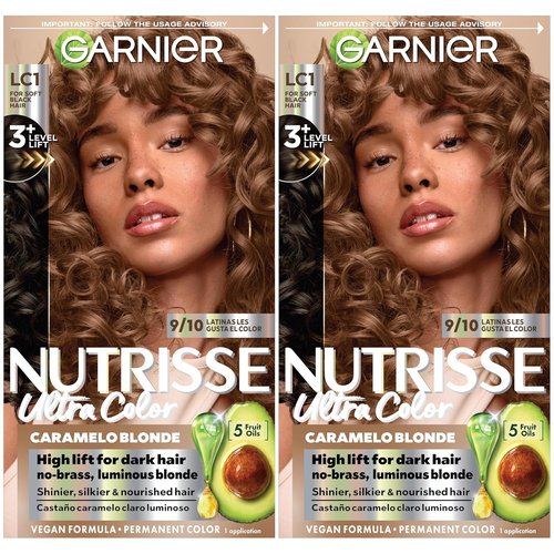 Garnier Nutrisse Ultra Color Hair Dye - Permanent Vegan Formula for Bold, Vibrant Results | LC1 Hi-Lift Light Brown, 2 Count
