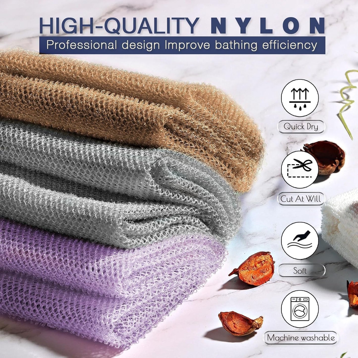 UJFQBH African Exfoliating Net - 3-Piece Bath Sponge Set for Smooth Skin | Purple, Gray, Brown
