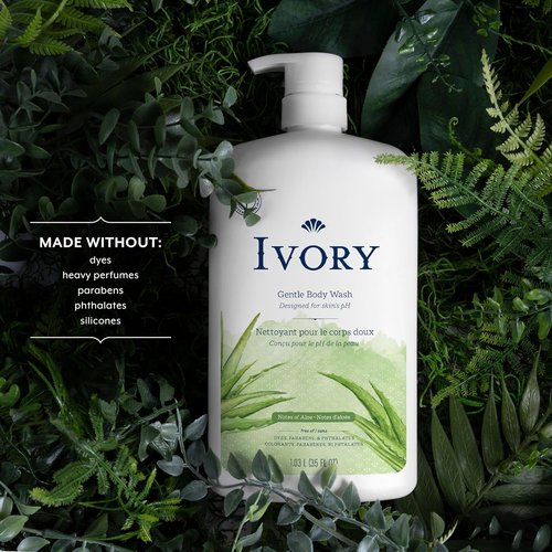 Ivory Gentle Body Wash - Family-Friendly Formula, Aloe Scent, 35 oz | Free of Dyes & Parabens