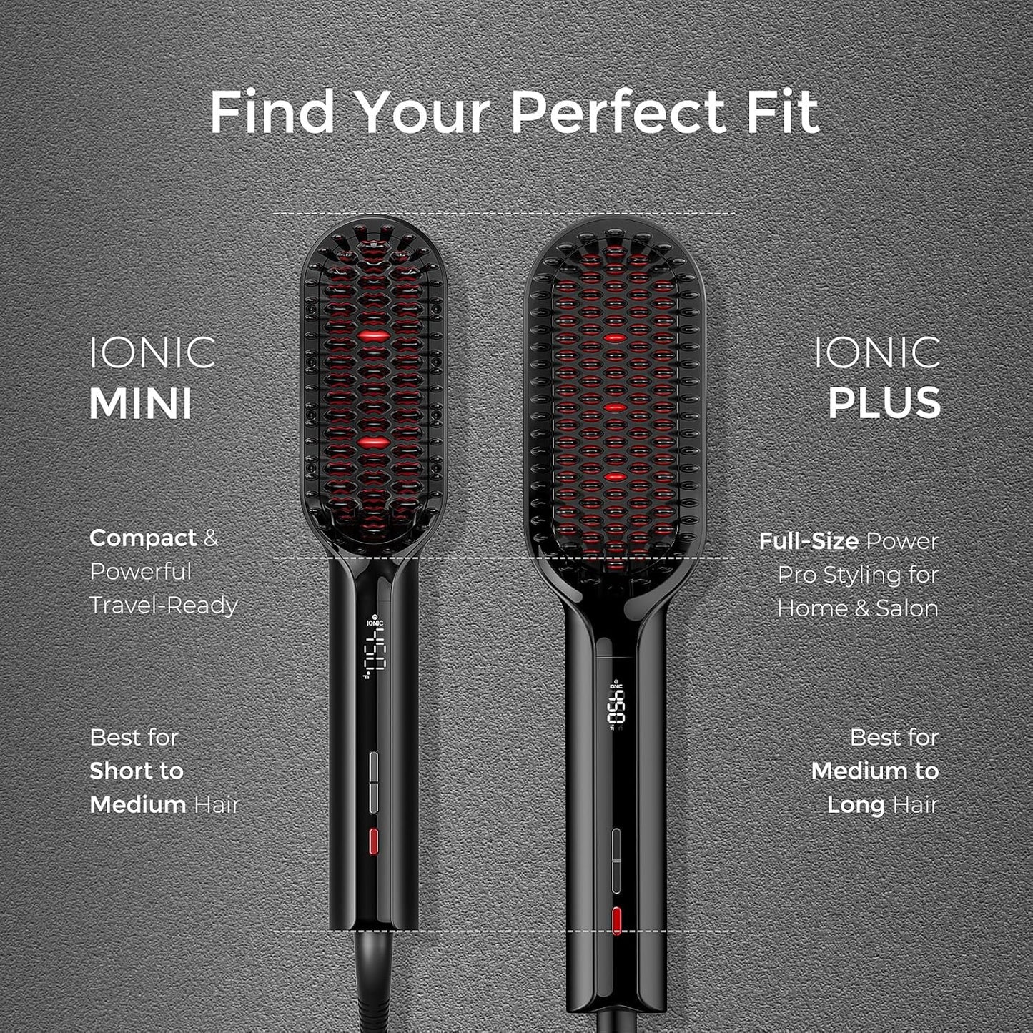 TYMO Hair Straightener Brush - Ionic Compact Styling Brush for Fast, Smooth Results | Lightweight, Black