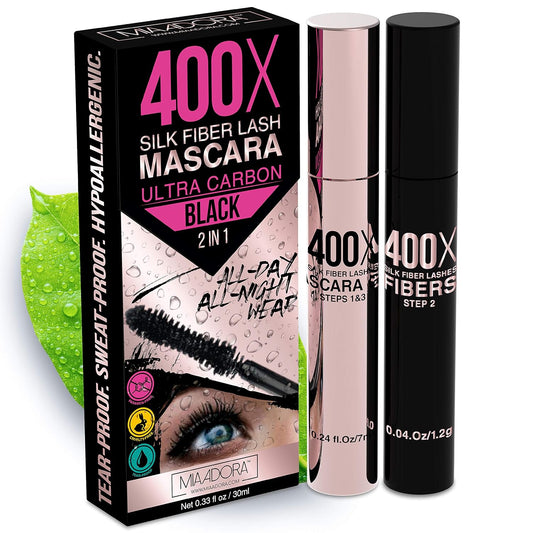 Skiennix 400X Pure Silk Fiber Lash Mascara - Ultra Black Volume & Length for Thicker, Longer Lashes | Waterproof & Hypoallergenic