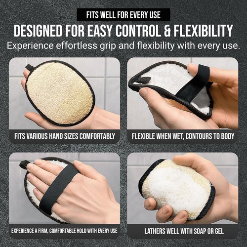 Natural Loofah Shower Body Scrubber for Men, Egyptian Luffa Sponge Exfoliating Loofah, Body Sponges for Shower, Mens Hygiene Essentials, Bath Loofahs Body Scrubber Shower Tool - 2PCS Black & White Set