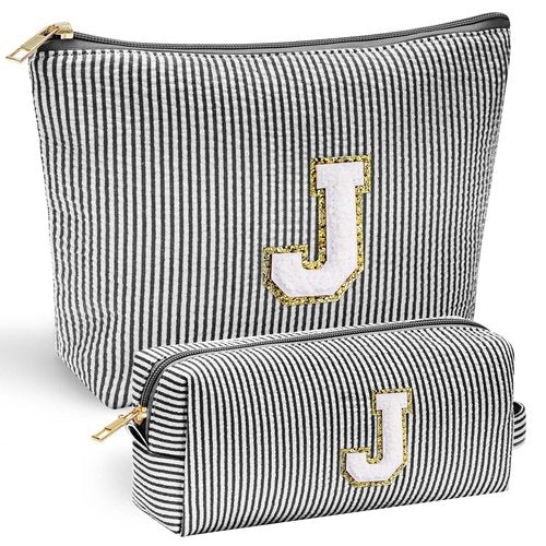 YOOLIFE Initial Christmas Gifts for Girls - Teen Girl Gifts Trendy Stuff Monogram Cute Makeup Bags Make Up Case for Women Her Best Friend Friendship Sister Teacher, Personalized Birthday Gifts Black J