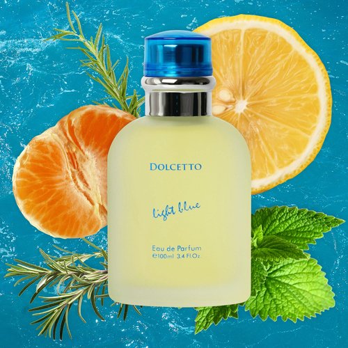 NovoGlow Dolcetto Light Blue Eau De Parfum for Men 3.4 Fl. Oz. 100ml Refreshing Combination of Woody Floral & Aquatic Fragrance - Scent Lasts All Day A Gift for Any Occasion
