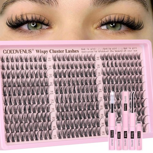 Goddvenus Lash Clusters Kit - Wispy DIY Eyelash Extensions | 300pcs C Curl 10-16mm Natural Look