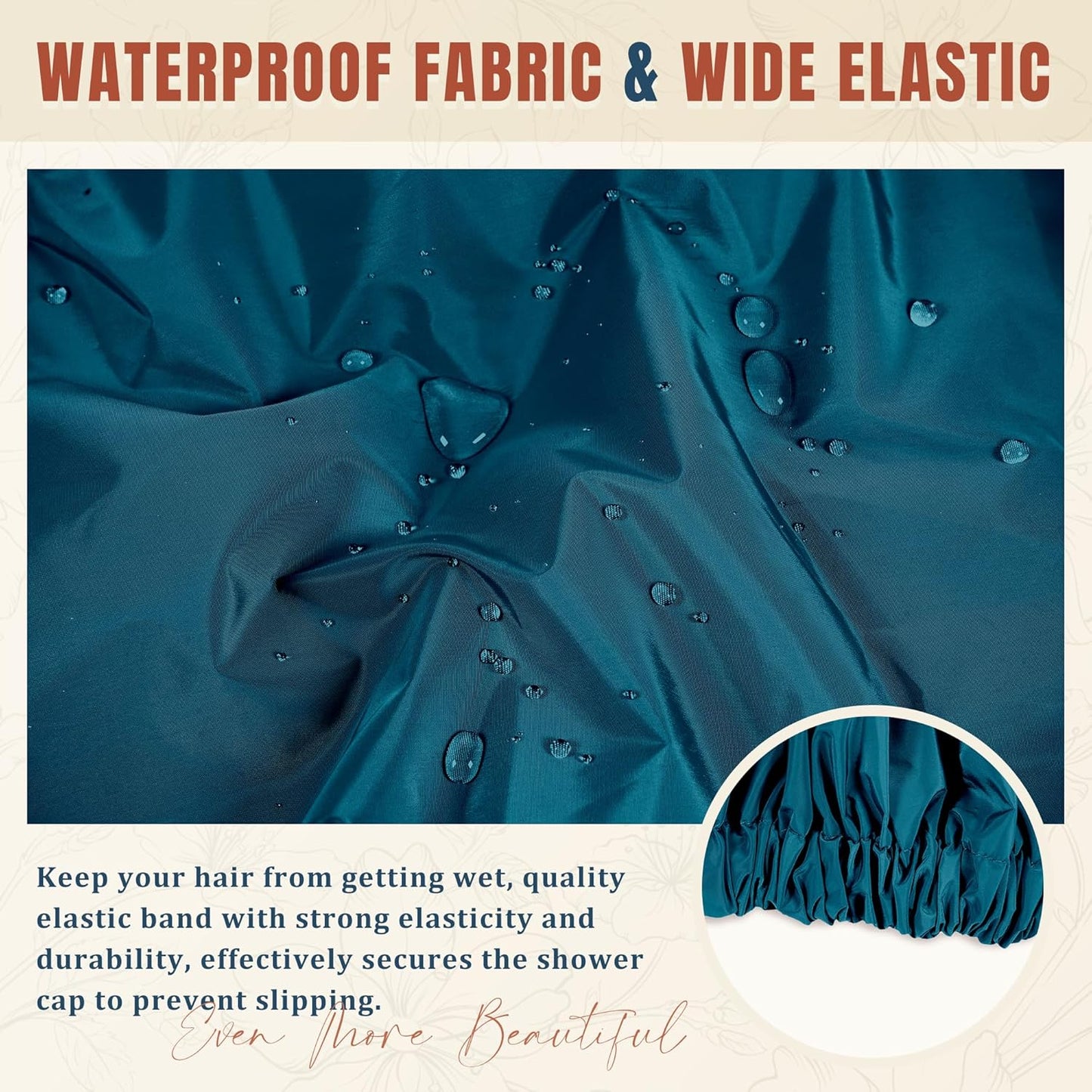 Skiennix Reusable Shower Cap - Stylish Waterproof Bonnet with Wide Elastic Band for Long Hair | Blue Zircon