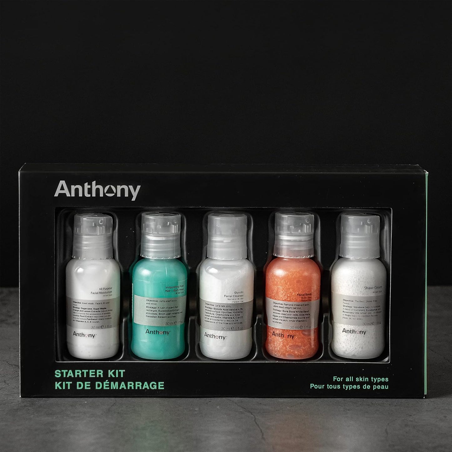 Anthony Starter Kit - Glycolic Facial Cleanser, Facial Scrub & Moisturizer | 5 Essential Products
