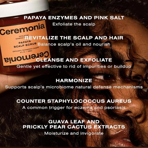 **Ceremonia Papaya Scalp Scrub - Exfoliating Shampoo Treatment with Papaya Enzymes & Pink Salt | 1.69 Fl. Oz.**