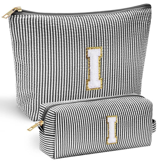YOOLIFE Gifts - Personalized Mother's Day, Graduation & Birthday Gifts for Women & Girls - Monogram Initial Black Cute Makeup Bag Cosmetic Toiletry Pouch Make Up Case