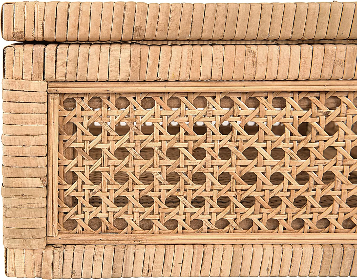 Creative Co-Op Decorative Woven Rattan & Wood Display Boxes - Set of 2 with Glass Top, Natural Finish