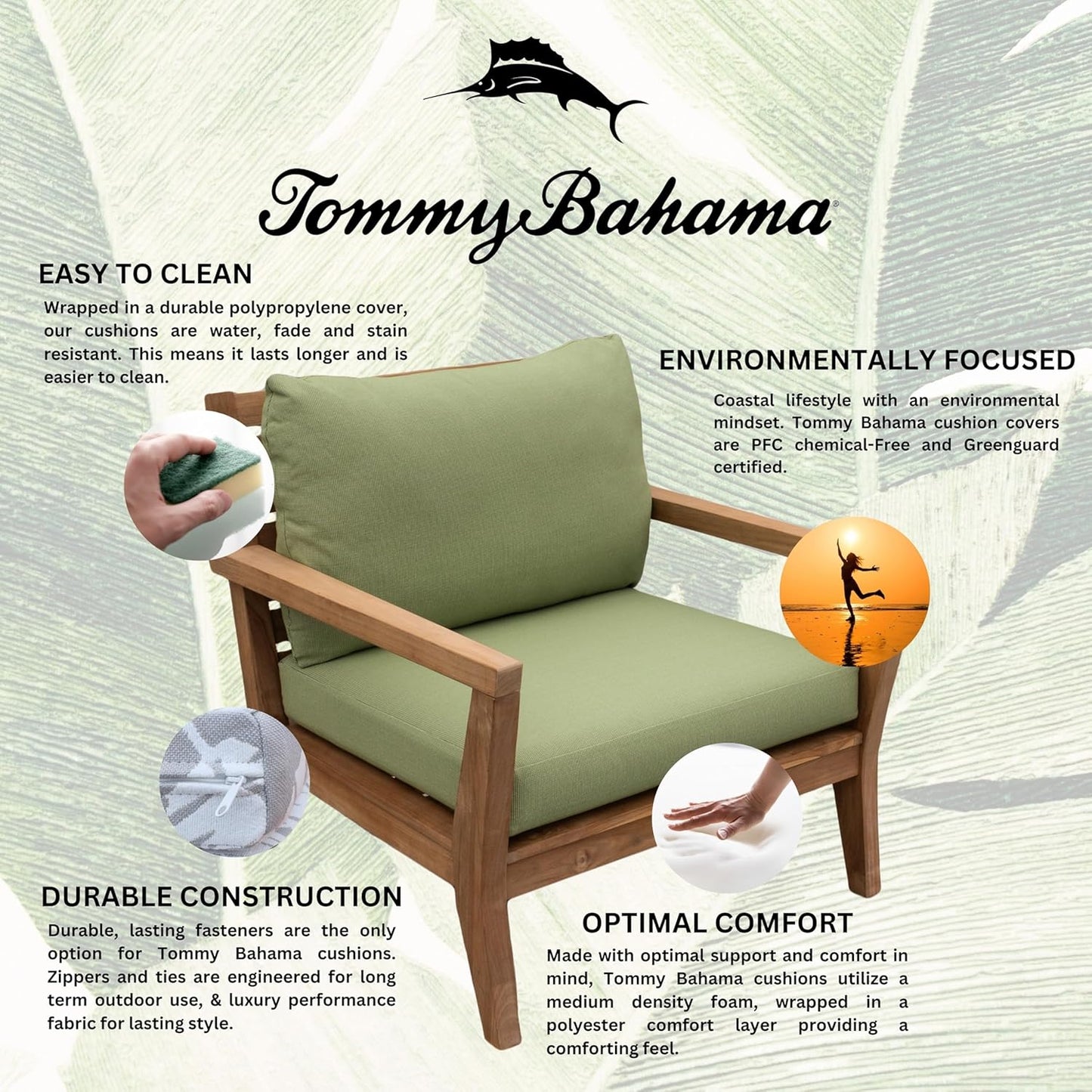 Tommy Bahama Outdoor Lounge Chair Cushion Set - Sunbrella® Fabric, Bamboo Bay Pear Color