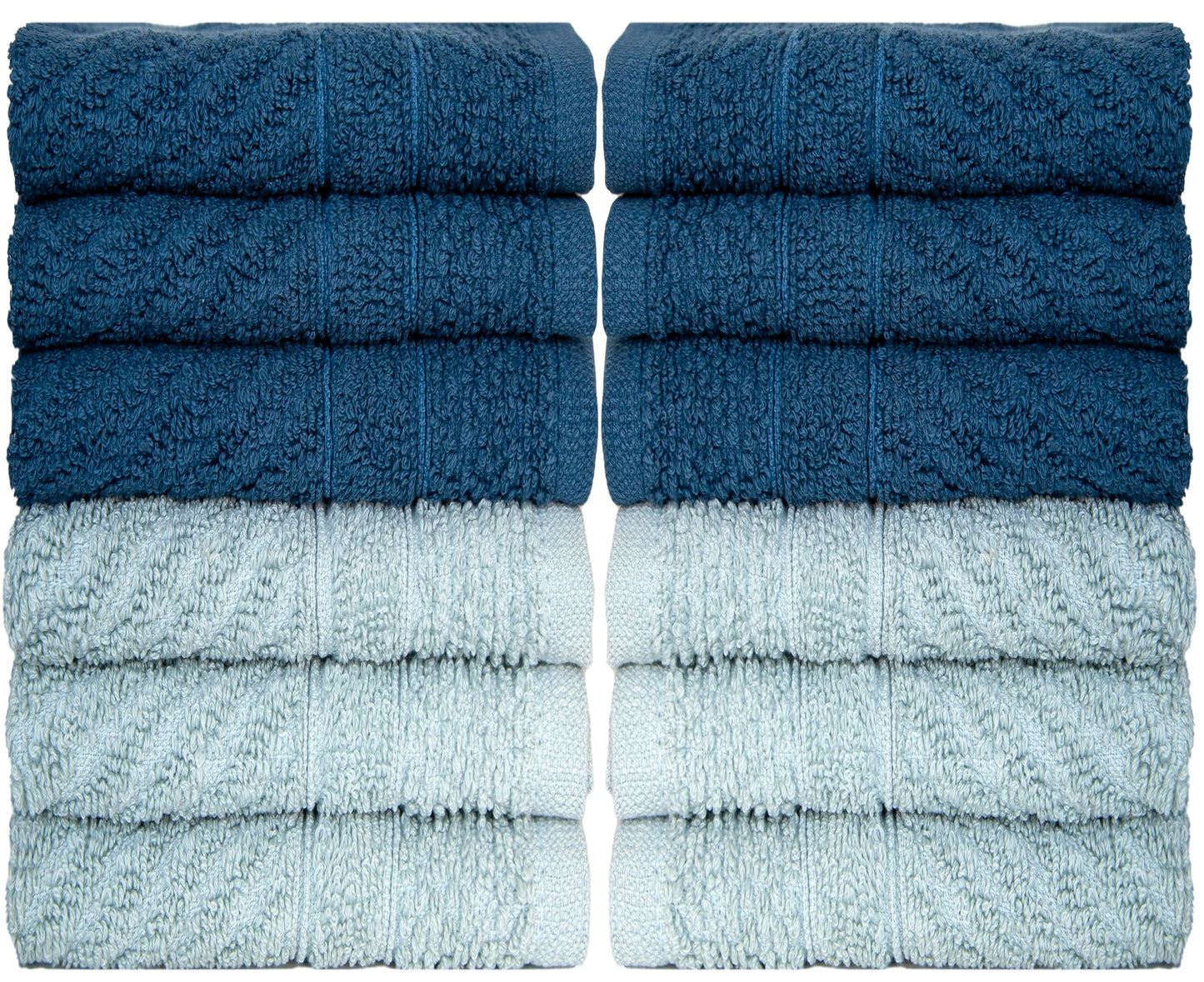 PH Pleasant Home Diagonal Wash Cloths Set - 12 Pack (12” x 12”) – 509 GSM - 100% Ring Spun Cotton Wash Cloth - Super Soft and Highly Absorbent Face Towels (Dark Blue & Light Blue)