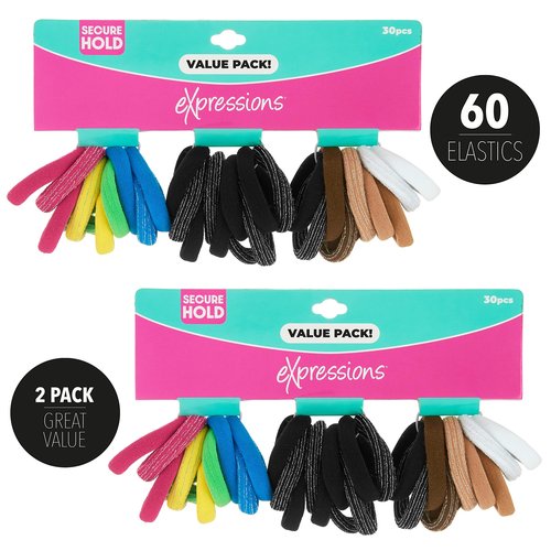 60pc Seamless Hair Ties, No Damage Ponytail Holders - Value Pack Colorful Elastic, Hair Rubber Bands No Damage Hair Ties for Everyday Use