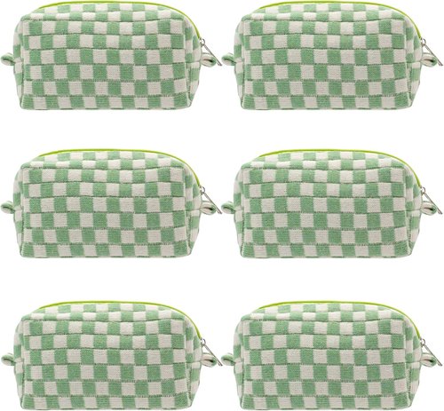 PAZIMIIK Checkered Makeup Bag - Portable Zipper Cosmetic Pouch for Travel Accessories | Light Green (6PCS)