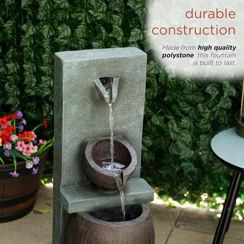 Alpine Corporation 32" 3-Tier Jar Fountain - Elegant Outdoor Water Feature with LED Lights for Garden & Patio