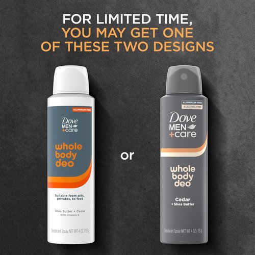 DOVE MEN + CARE Whole Body Deodorant Spray - Aluminum-Free Cedar & Shea Butter | 4 oz Gentle Odor Control