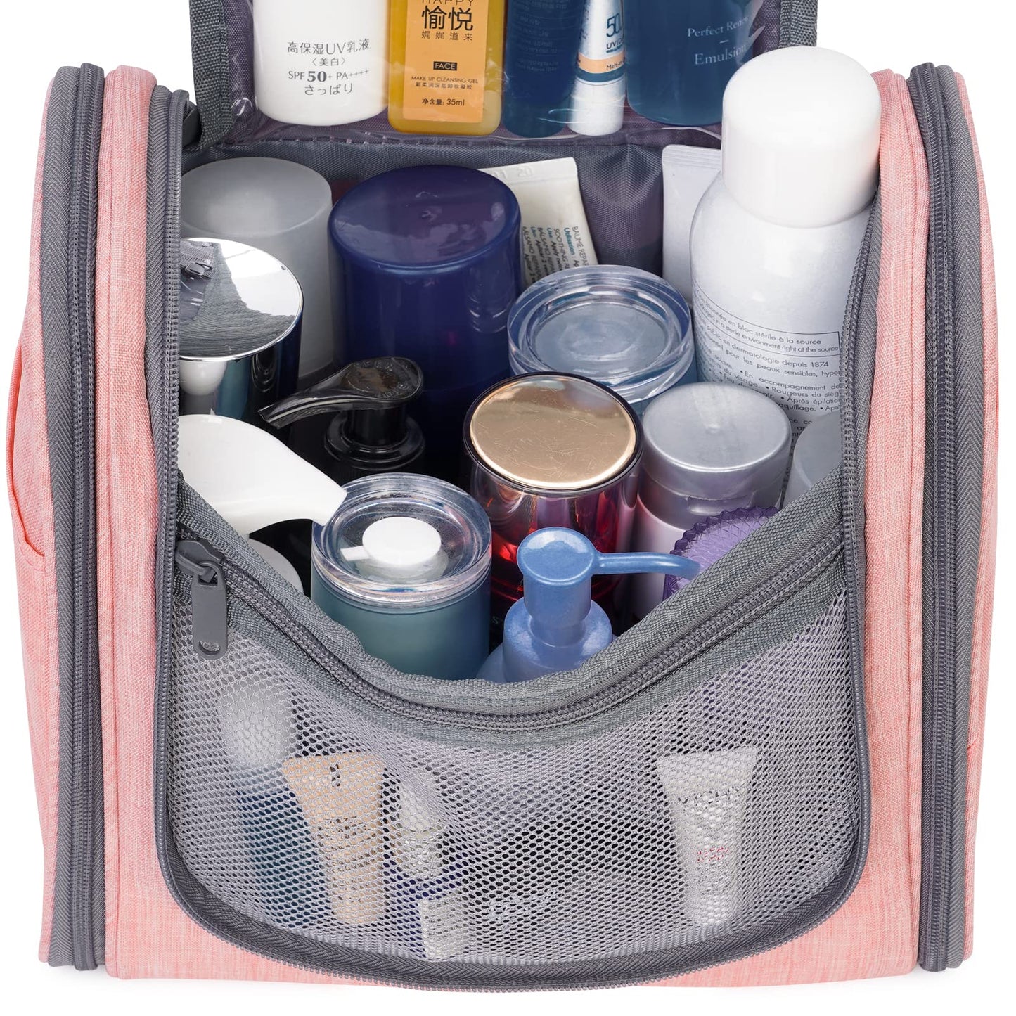 Narwey Hanging Toiletry Bag for Women Travel Makeup Bag Organizer Toiletries Bag for Cosmetics Essentials Accessories(Large, Pink)