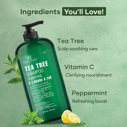 Botanic Hearth Tea Tree Shampoo - Fights Dandruff & Dry Scalp with Vitamin C & Essential Oils | 16 fl oz