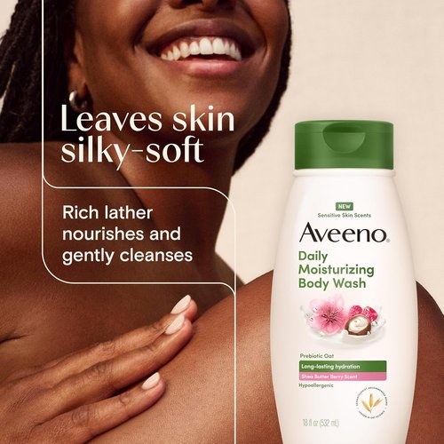 Aveeno Daily Moisturizing Body Wash - Shea Butter Berry Scent | Long-Lasting Hydration for Sensitive Skin, 18 fl. oz