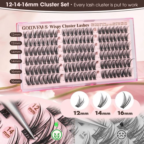 Goddvenus Wispy Natural Lash Clusters CC Curl DIY Cluster Eyelash Extensions for Clean Makeup, Individual False Eyelashes Cat Eye Lash Clusters