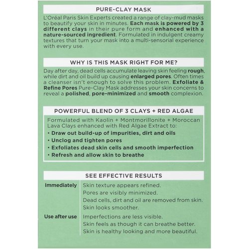 L'Oreal Paris Skincare Pure Clay Face Mask - Exfoliate & Refine Clogged Pores | 1.7 oz Red Algae