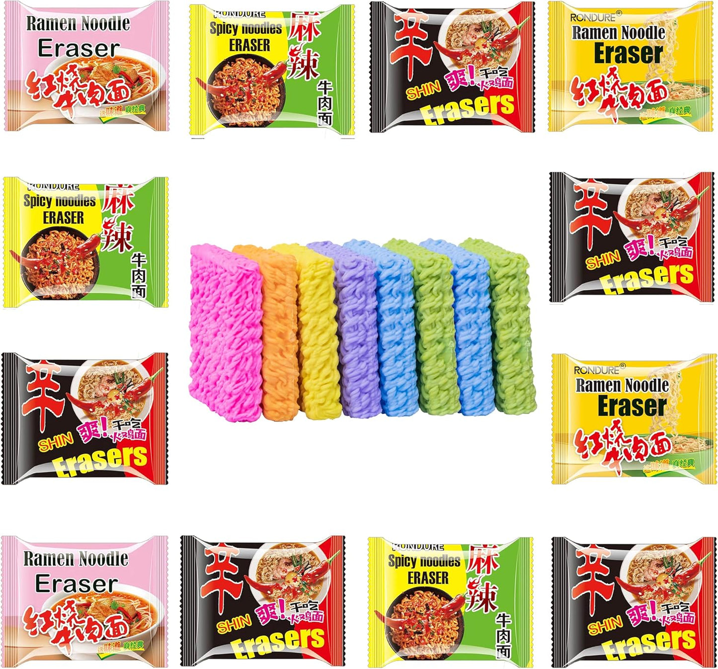 XANADU Cute Food Erasers - Fun Ramen Noodle Eraser Set for Kids | 16-Piece Collection