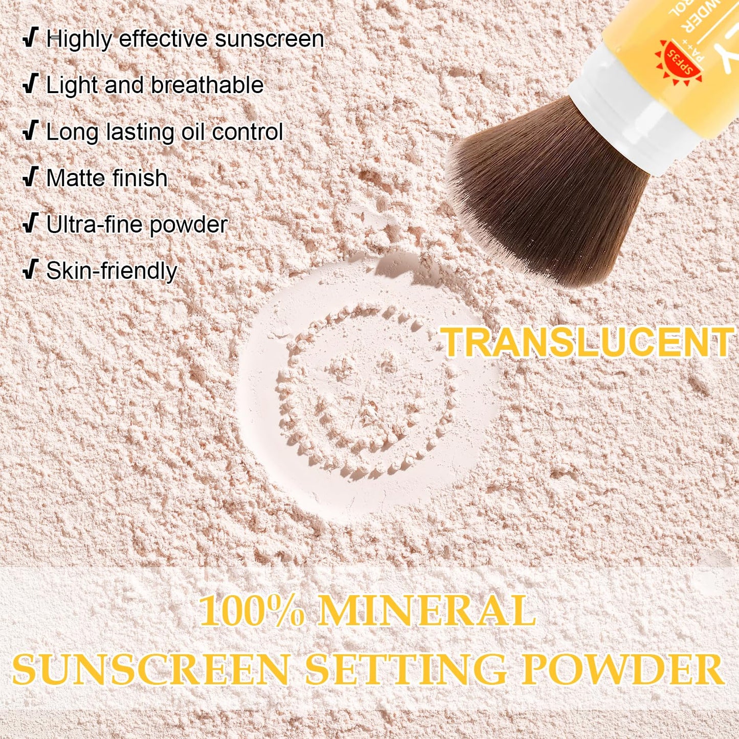 Skiennix Mineral Sunscreen Setting Powder - SPF 35 Brush Powder for Face & Scalp | Lightweight, Oil Control, Translucent