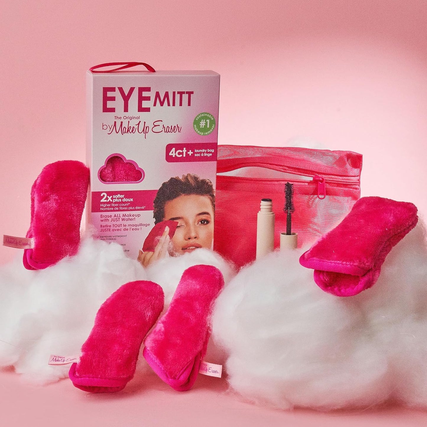 The Original MakeUp Eraser Eye MITT - Effortlessly Remove All Eye Makeup With Water | Pack of 4 Mitts + Laundry Bag