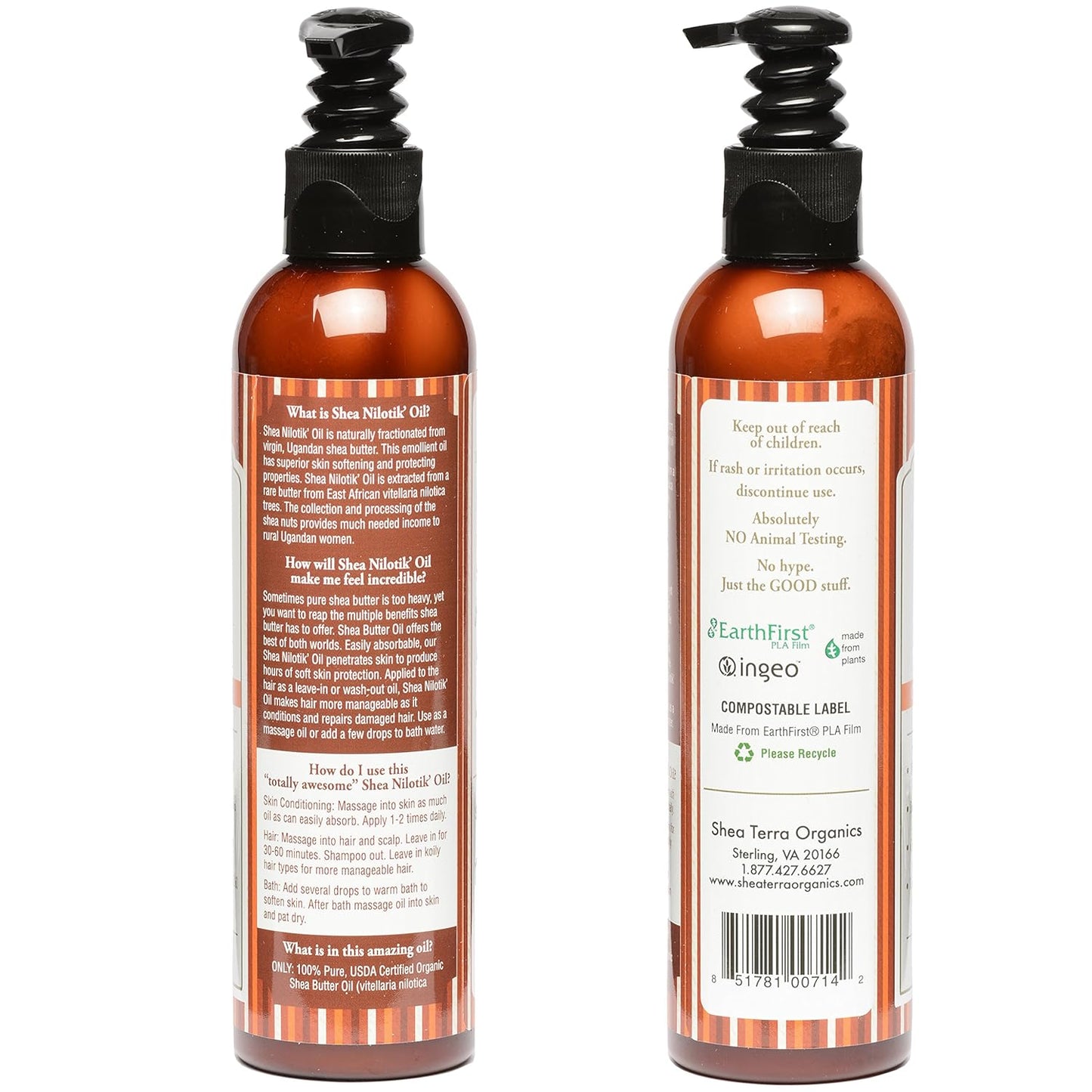 Shea Terra Organics Shea Nilotik’ Oil - Fragrance-Free Daily Moisturizer for Sensitive Skin | 8 oz
