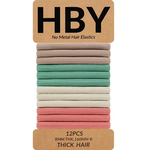 HBY Women's Hair Ties for Thick or Curly Hair. No Slip Seamless Ponytail Holders Sports Thick Hair Ties, Rosettes & Cream, 8MM, 12 Pcs