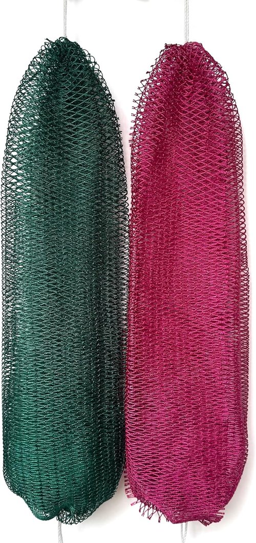 African Exfoliating Net Sponge - Authentic 2-Piece Quick-Drying Bath Scrubber | 45-Inch Loofah for Men & Women (Dark Green & Rose)