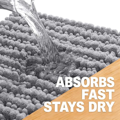OLANLY Bath Rug Mat - Soft Chenille, Non-Slip Rubber Backing, Machine Washable | 30x20 Inches, Grey