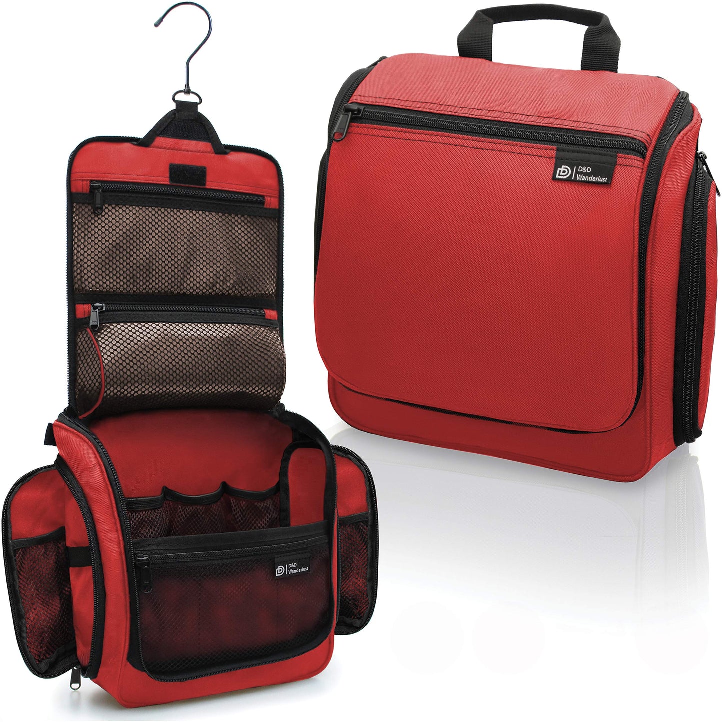 D&D Hanging Travel Toiletry Bag for Men and Women – Cosmetics, Makeup and Toiletries Organizer Kit with 10 Compartments, YKK Zippers, XXL Metal Swivel Hook, Water-Resistant Nylon