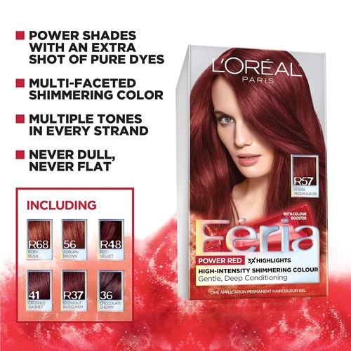 L'Oreal Paris Feria Hair Color - Multi-Faceted Shimmering Permanent Dye Kit | R48 Intense Deep Auburn, Pack of 2