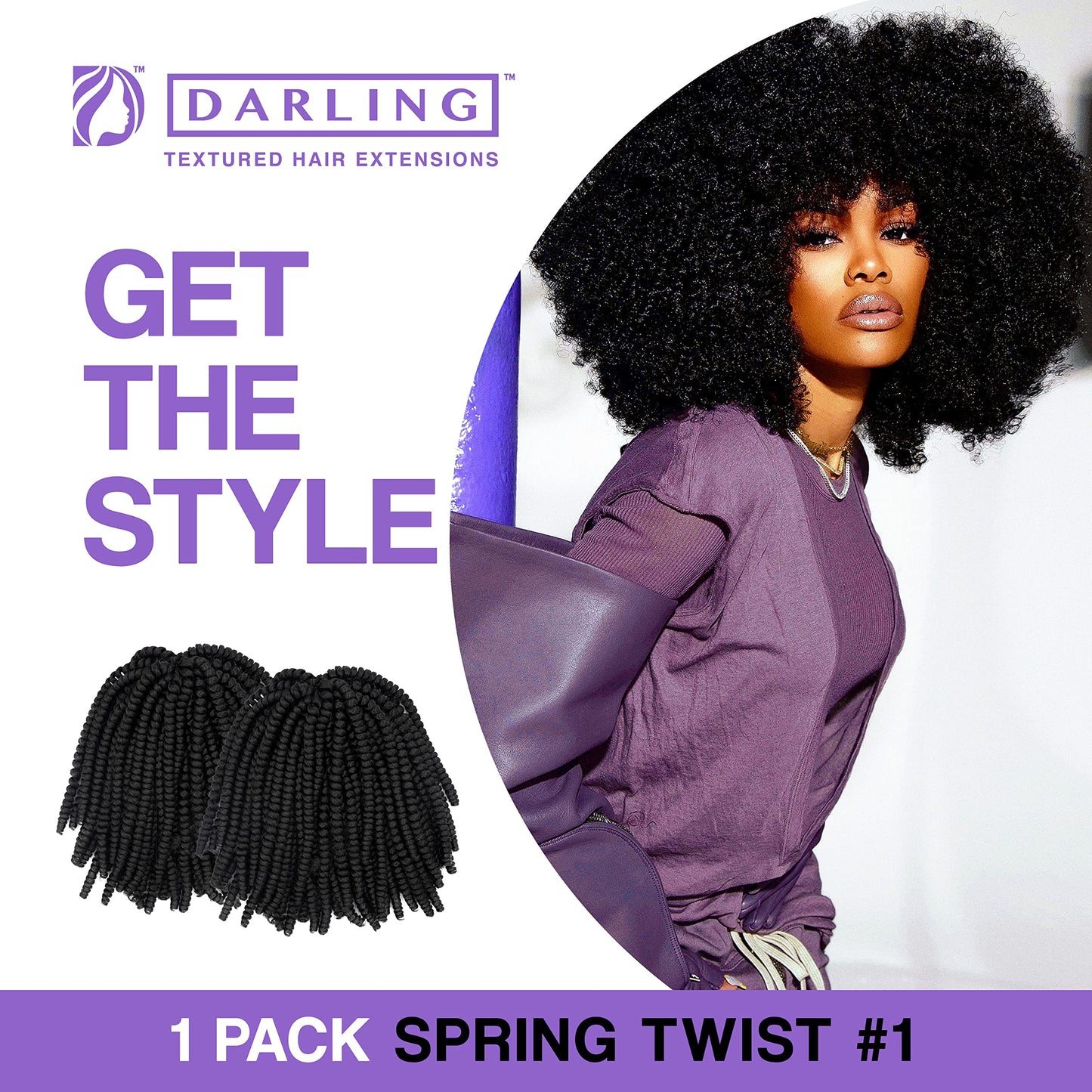 Darling Spring Twist 2X Crochet Hair Extensions (1 Pack, 2 per pack), Bomb Twist, Natural and Soft Texture, Black Afro curly 2X per Pack, 24 Inch, #1