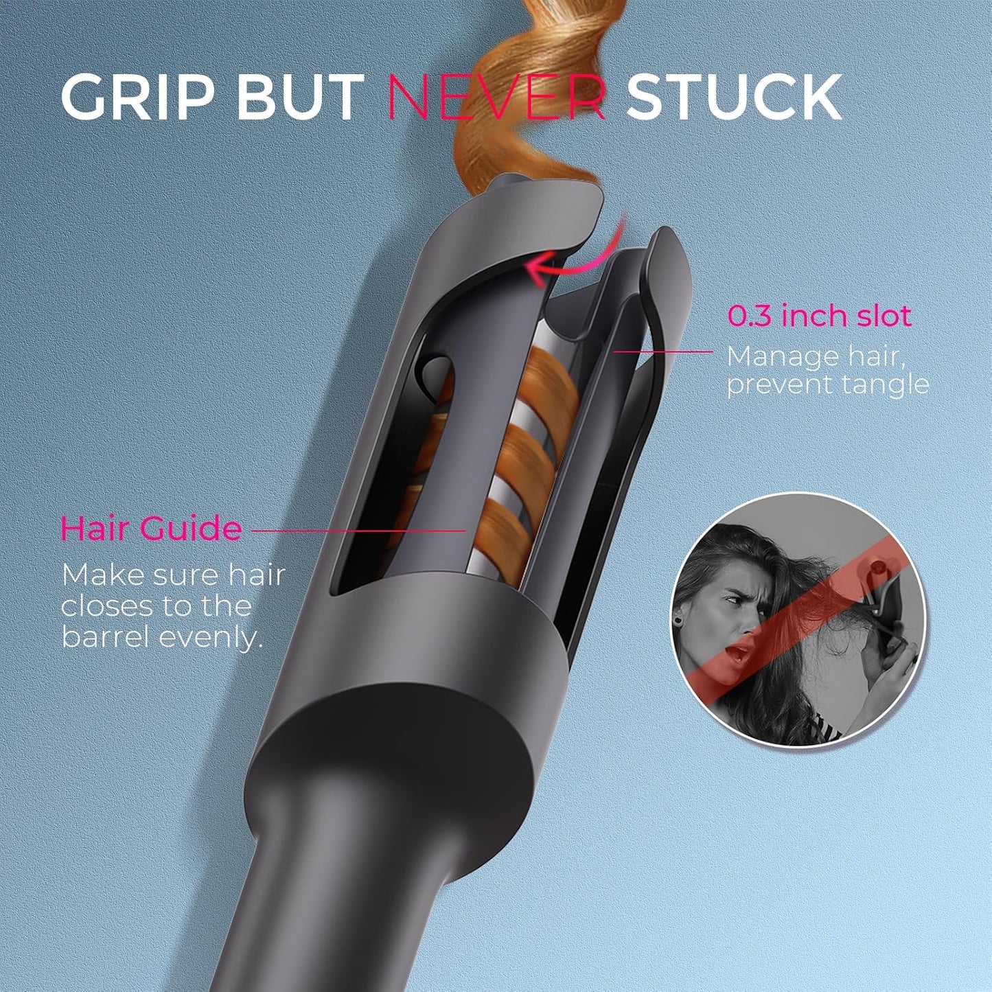 TYMO CURLPRO Automatic Rotating Curling Iron - Portable Beach Waves Wand | Dual Voltage, 1 1/4 Inch, Metallic Gray