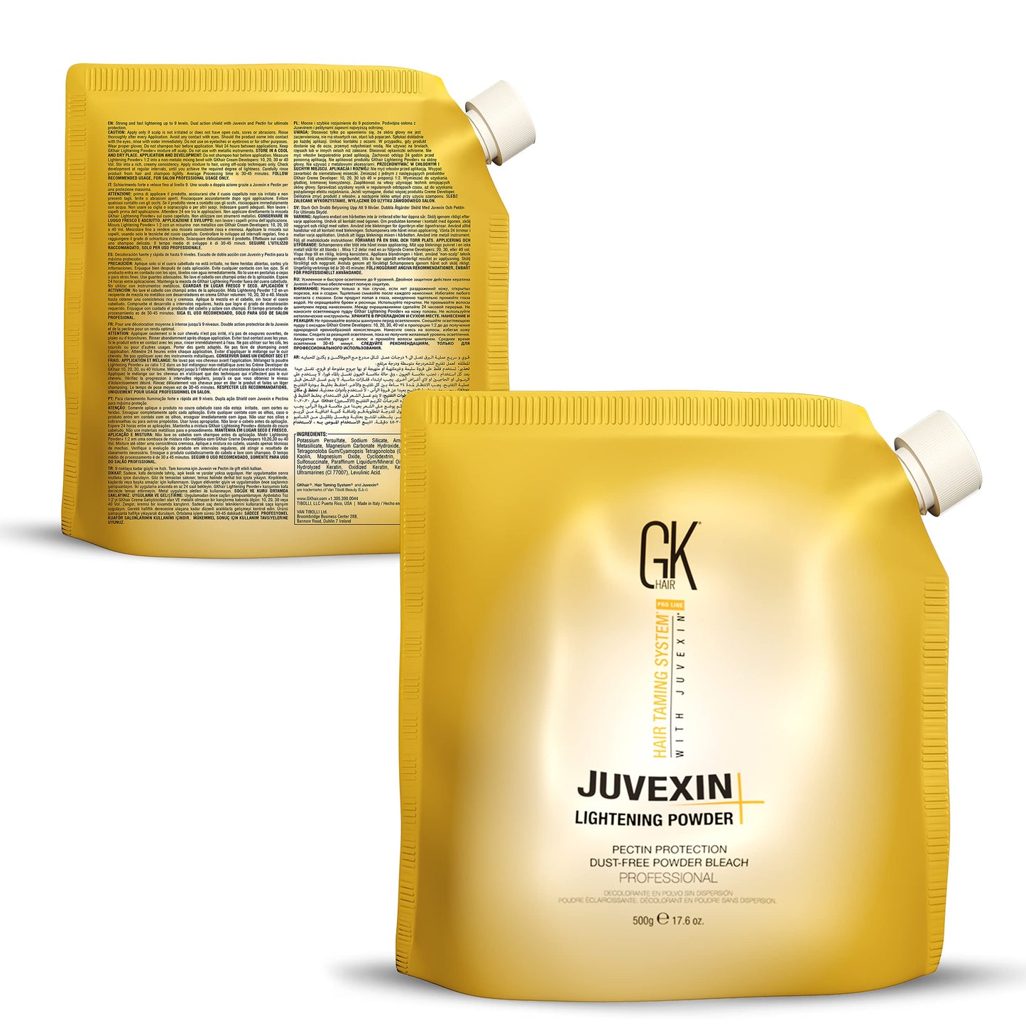 GK HAIR Global Keratin Lightening Powder (17.6 Fl Oz/500g) Pectin Protection Dust Free Powder Bleach Fast Acting Blue Base Prevents Loss of Moisture Provide Ideal Viscosity