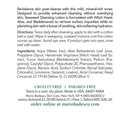 Mario Badescu Seaweed Cleansing Lotion for Combination, Dry and Sensitive Skin |Facial Toner that Clarifies and Replenishes |Formulated with Witch Hazel & Bladderwrack Extract