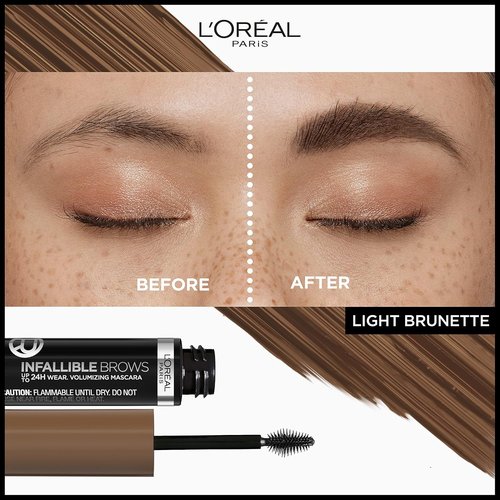 L'Oreal Paris Infallible Brow Mascara - 24H Volumizing Eyebrow Makeup for 2X Fuller Look | Light Brunette, 0.13 Fl Oz